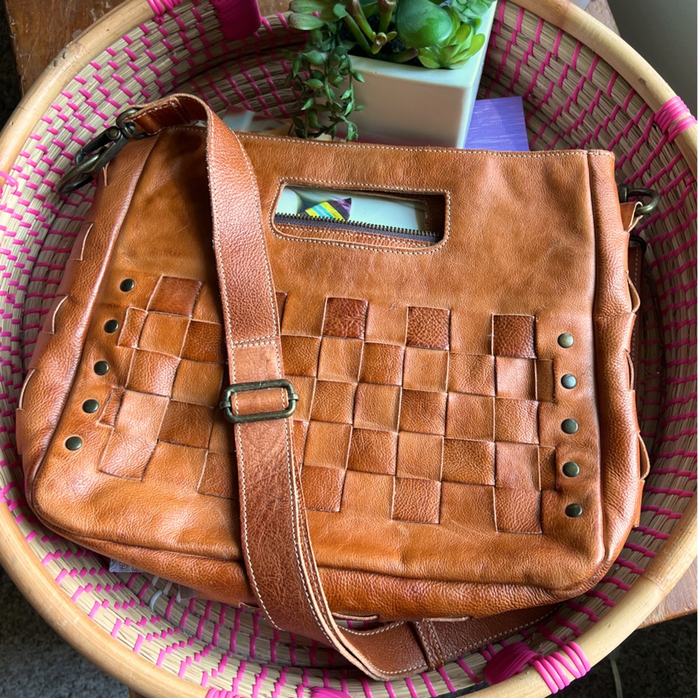 BED|STU Woven Leather Crossbody Bag in Cognac Tan - Picture 2 of 16